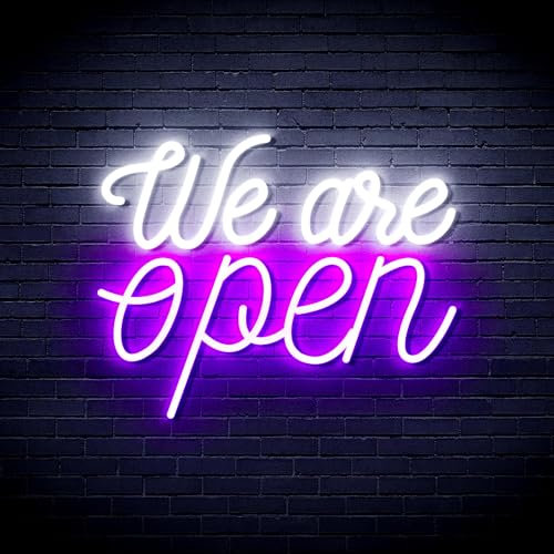 We 're Open Flex Silikon-LED-Neonschild – Weiß und Violett – st16s33-fnu0424-wp