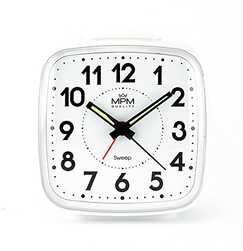 MPM Quality Design Kunststoff Wecker, Alarm Clock, Weiß/Lumini, Modern, Analog, aufsteigender Alarm, Snooze, Schlummerfuntion, Nachtlicht, Tisch Dekoration für Home, Schlafzimmer, Büro