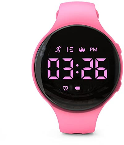Focwony LED-Fitness-Tracker-Armbanduhr ohne Bluetooth, digitaler Schrittzähler, mit Schrittzähler, Entfernung, Kalorien, Stoppuhr, Wecker, tolles Geschenk für Kinder, Teenager, Mädchen,Pink, Riemen
