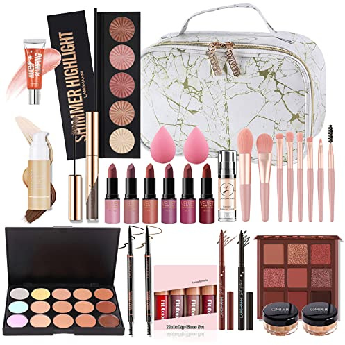All in One Make Up Set, Schminke Set für Frauen, Makeup Set Starter Kit Multifunktions Kosmetik Schmink Kit mit Lidschatten Palette, Lippenstift, Eyeliner, Mascara, Pinsel Für Frauen Mädchen