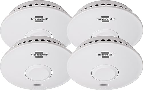Brennenstuhl Funk-Rauchwarnmelder RM L 3101 4er Set/Vernetzbare Rauchmelder mit Batterie (vernetzbar mit bis zu 40 Rauchmeldern, inkl. Befestigungsmaterial, geprüft nach DIN EN 14604)