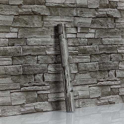 Hode Selbstklebend Tapete Steinoptik, Ziegel Klebefolie Möbel Vintage (90x600cm), Selbstklebende Folie Wasserdicht für Küche Schlafzimmer Wand, Grau Backstein Stein Tapeten Dekoratives