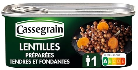 CASSEGRAIN Lentilles cuisinées aux oignons et carottes - Délicieux plat de conserve de légumes en 125G - Le Lot De 4