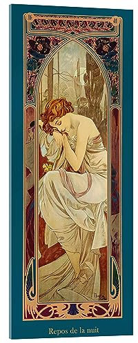 Posterlounge Les heures du jour - Repos de la nuit, 1899 Tableau en verre acrylique de Alfons Mucha 20 x 50 cm Tableaux Décoration murale