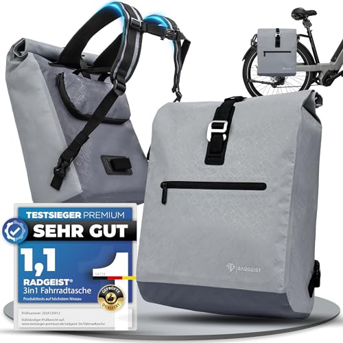 RADGEIST Fahrradtasche für Gepäckträger I Gepäckträgertasche & Rucksack I Fahrradtasche für Damen & Herren I Umhängetasche & Gepäcktasche für Fahrrad 20L Grau