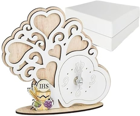 Albalù Bomboniera Comunione Orologio Albero della vita in Legno mis 16x15 cm con Applicazione Calice comunione di Design Scatola da Bomboniera