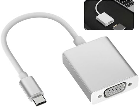 Nazaz Adaptateur USB-C vers VGA de haute qualité, compatible avec Thund er Bolt 3, convertisseur de type C mâle vers VGA femelle pour ordinateur portable, smartphone et tablette, résolution 1080P HD