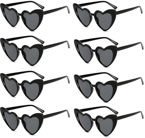 Meleager Occhiali da Sole a Cuore, 8 Pezzi Occhiali da Sole Vintage a Forma di Cuore, Occhiali a Forma di Cuore Nero, Occhiali da Sole Vintage '70, Protezione UV400, per Feste Matrimoni Halloween