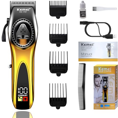 KEMEI Professionelle Haarschneidemaschine für Männer, 9000 U/min Wiederaufladbare Barber Clippers Kabellos mit LED-Anzeige, Geschenk für Männer