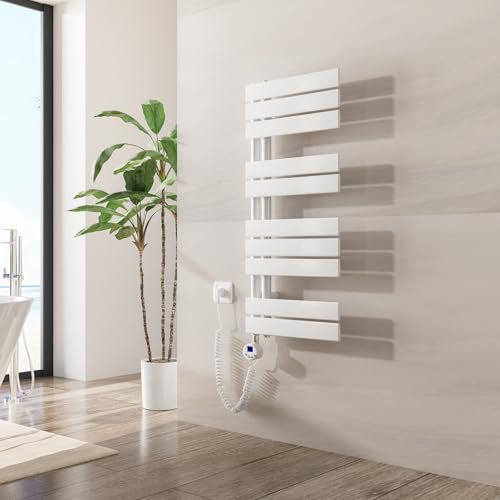 Heilmetz Badheizkörper Elektrisch 899 x 400 mm,Flach Bad Heizkörper mit Digitalem Thermostat,Elektrischer Handtuchheizkörper Handtuchwärmer mit Timer für Badezimmer,400 Watt Weiß