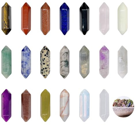 20 Stück Sechseckige Heilkristalle Set, Heilende Kristalle Steine, Edelsteine Chakra Steine, Amethyst Rosenquarz Obsidian Tigerauge Heilsteine für Anhänger Deko Geschenke Meditation