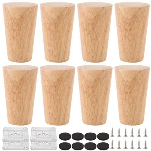AKOLAFE 8 Stück Möbelfüße Rund 8cm Kallax Füße Holz Möbelbeine Eiche Mit Montageplatte Und Schrauben Robuste Tischbeine Schwerlaste Schrankfüße Für Sofa, Bett, Stuhl, Tisch