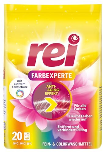Rei Fein- und Colorwaschmittel für 20 Wäschen, Farbschutz und Anti-Aging-Enzym, handwäsche-geeignet, Farbexperte, 900 g