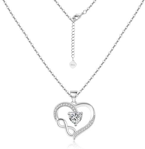 ASH'S CHOICE Gold Herz Anhänger Halskette Sterling Silber 925 Ketten Damen | Herz Unendlichkeit Anhänger Halsketten Zirkon Anhänger Kette Damen Frauen Schmuckgeschenke Muttertag Valentinstag Weihnachten