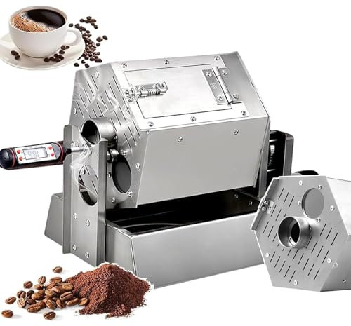 WhAeoy 3.4L Coffee Bean Roaster, Drum Type Coffee Roaster Machineand, 100-1200g/bake Capacity, with Thermometer(360° Constant Temperature), 5-55RPM/min Speed, for Home/Commercial Use,A