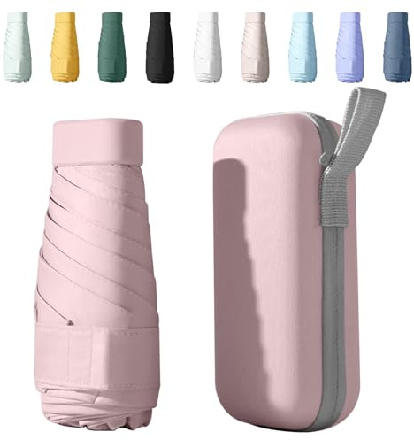 Sykerout Ombrello Piccolo Compatto Anti-Uv, Mini Tascabile Da Viaggio Per Pioggia e Sole, Per Donna e Uomo（rosa）