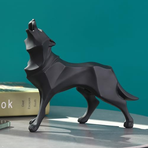 SHZMJL Escultura abstracta geométrica de lobo, estatuas de animales, adorno de lobo de resina, decoración del hogar para sala de estar, estantes de libros, armarios de bar (negro)