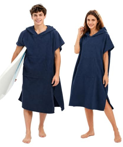 Abahub Surf poncho herr dam badponcho för vuxna med huva S | Handduk poncho snabbtorkande omklädningsbadrock mikrofiber för surfing, strand, simning
