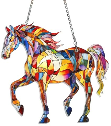 Sonnenfänger mit Pferden, Fenster-Sonnenfänger, Pferdeform, Acryl, Ornament, Sonnenfänger, dekorativer Regenbogenmacher, Weihnachtsdekoration, Geburtstagsdekoration für Frauen, Mutter, | Dekorative Aufhängungen für Fenster, Wände, Veranden, Balkone, Gedenkstätten, Frauen, Mutter, Bauernhof, Familie, Hors
