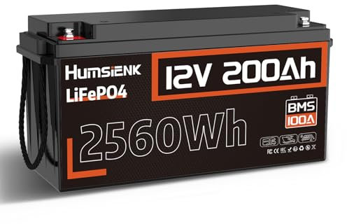 HumsiENK Lithium Battery 12V 200Ah LiFePO4 Batteries, 15000 Deep Cycle Solarzellen