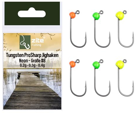 Zite Fishing Tungsten Pro Sharp Jighaken Forelle Neon 6 STK | Tungsten Jigköpfe Forelle UV-Aktiv | Forellen-Haken mit Tungsten-Perle Teflonbeschichtet | Ultraspitz & Scharf für