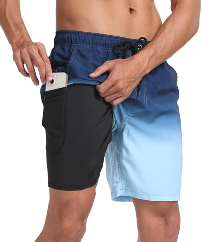 Shorts de Bain pour Hommes avec Doublure de Compression Maillot de Bain Maillot de Bain 2 en 1 Stretch Beach Shorts avec Poches Quick Dry Summer Surf Sports