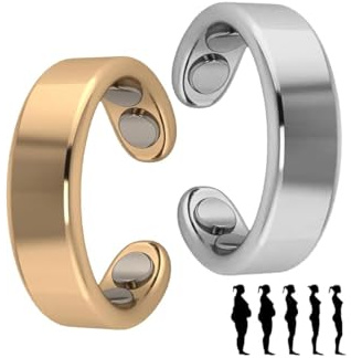 Hanaoops 2 Piezas Anillos de Terapia Magnéticos para Mujeres y Hombres Ajustables Apertura Anillo de Dedo con Imanes Magnéticos Sólido Anillos de Imán (Plata y oro, Talla única)