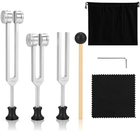 Präzisions Stimmgabel Set 128Hz 256Hz 512Hz Professionelle Aluminiumlegierung für Klangtherapie und Meditation und Chakra Heilung Silikonschlägel Aufbewahrungstasche Yoga Entspannung​