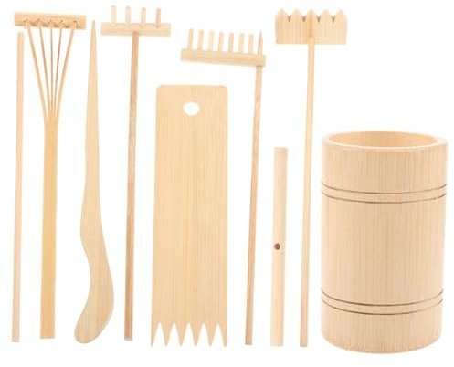 UKCOCO Miniature Jardin Zen Râteau Bois Léger avec Accessoires Décoratifs et Coffret Bambou Naturel pour et Bricolage Créatif
