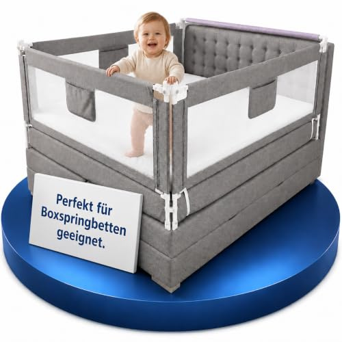 RuheKind Rausfallschutz Boxspringbett & Bettgitter Rausfallschutz – Bettschutzgitter Set inkl. Befestigungsmöglichkeiten - passend für Boxspringbetten (3er Set 180x200cm)