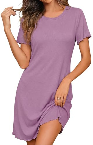 Demegimi Camisones de Mujer Verano Pijama de Manga Corta Dormir Algodón Ligero Ropa de Dormir Transpirable para Mujer