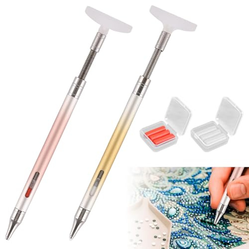 2 Stück Diamond Painting Stift mit Ersatzwachsstiften, Diamond Painting Zubehör Nachfüllbarer Wachsstift Drehbare Diamond Painting Stift für Nagelkunst Diamond Painting DIY Bastelarbeiten (Variante A)