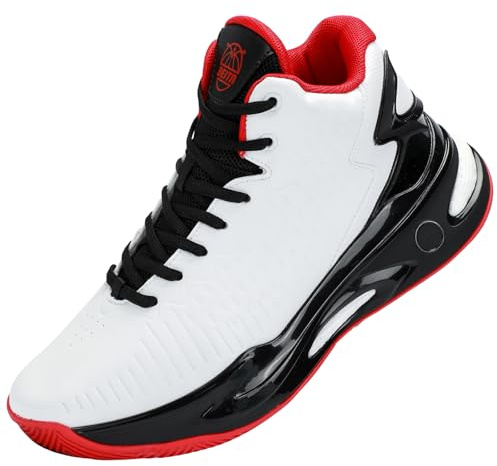 Beita Basketball Shoes for Men High Upper Sneakers Breathable Sports Shoes Anti Slip, White, 7.5