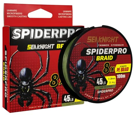 Seaknight Spiderpro 8 Strands Braided Lines 100M Smooth PE Braid Multifilament Wire Carp Fishing Lines Double Coating UV-proof Saltwater-proof Fishing Line for Sea Fishing 15-100LB