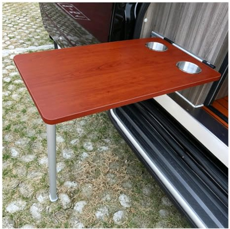 HOFUNTRE Wandklapptisch Wohnmobil, Klappbarer Tisch Wohnmobil | Ausgestattet mit Integriertem Getränkehalter, Verstellbaren Beinen (21–30 Zoll), Kantenbeschichtung(Mahogany)