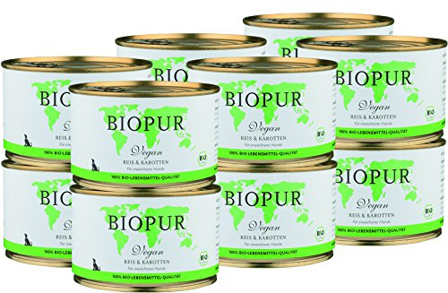 Bio Hundefutter Vegan, Reis & Karotten für Hunde 12x400g in 100% Bio-Lebensmittelqualität