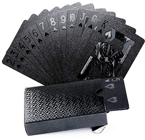 Joyoldelf Poker Karten - Schwarze Goldfolie PVC Wasserfeste Spielkarten Profi Premium Playing Cards, Familie Party Spiele Party Geschenkkarten(Schwarz)