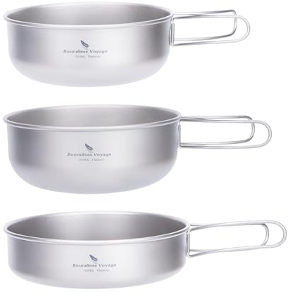 Boundless Voyage en Plein Air Ultralight 3PCS Titane Bol Set Camping Ustensiles De Cuisine Pique Nique Titanium Pan