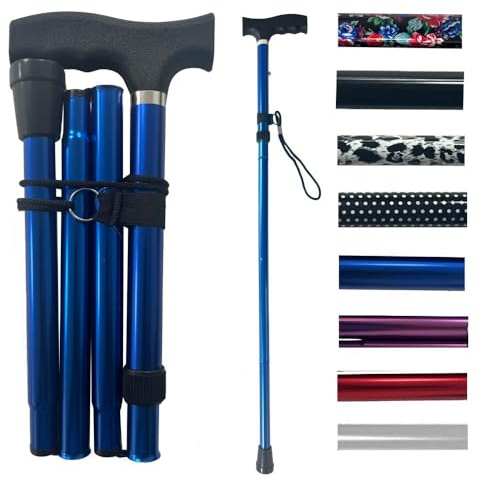 Life Healthcare Folding Walking Stick–Adjustable Height Lightweight Aluminium Cane for Elderly Disabled Men & Women–Non-Slip Rubber Tip Ergonomic Handle & Travel-Friendly Design (Blue)