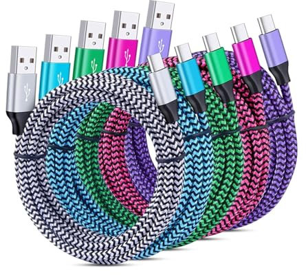 C Charger Cable Fast Charging 5Pack 6Ft Type USB C Cords Phone Charger for Android Compatible for Samsung Galaxy S26 S25 S23 S21 S20 Ultra S10 S8 S9 Plus S23 S24 S22 A51 A20 iPhone 16 15 Moto X4 Z3