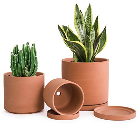 Terrakotta-Töpfe für Pflanzen, 10,7 cm, 13,9 cm, 16,5 cm, Sukkulenten-Übertopf mit Drainage und Untersetzer