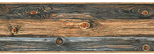 Holz Tapeten Bordüre | Selbstklebende Tapetenbordüre in Holzoptik in Grau und Braun | Breite Wohnzimmer und Küchen Wandbordüre aus Vlies und Vinyl