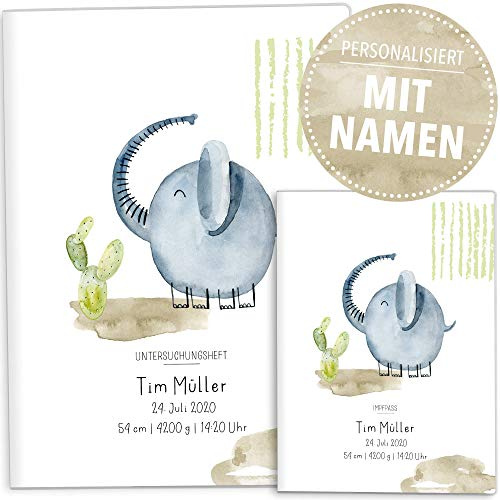 OLGS U-Heft-Hülle inkl. Impfpass Hülle Set Have Fun | Untersuchungsheft Hülle & Impfpasshülle schöne Geschenkidee personalisierbar mit Namen (U-Heft Hüllen Set personalisiert, Elefant)