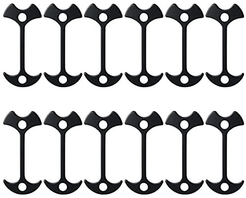 WLBON 12 Pcs Fishbone Tent Stakes Pegs Lengthen Deck Nail Anchor Hook Aluminum Guyline Cord Adjuster Camping Hiking Outdoor Awning Rope Tensioners Kit for Gallery Road or Timber Deck Accessories Black