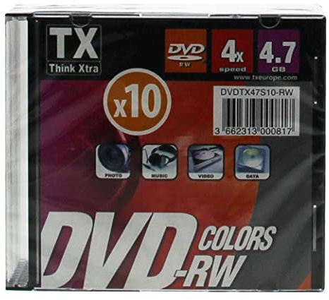 Pack de 10 DVD-RW tx think xtra slimcase Rouge