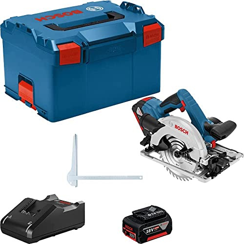 Bosch Professional 18V System Cordless Circular Saw GKS 18V-57 G (incl. 2X GBA 4.0Ah Batteries, Charger GAL 18V-40, 1x Circular Saw Blade, Parallel Guide, L-BOXX 238)