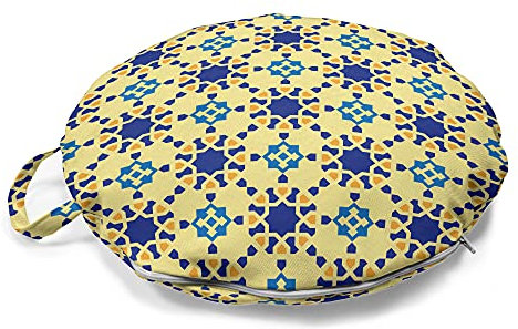 ABAKUHAUS Ethnisch Rundes Bodenkissen mit Griff, Marokkanische Motiv Folk, dekoratives Kissen für Wohnzimmer & Schlafsäle, 45 cm, Violett, Blau, Gelb