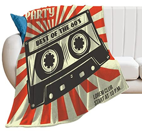 Retro Party Poster with Audio Cassette Blanket Throw Flannel Warm Soft Comfortable Fluffy Plush Blankets Living Room Couch Sofa Bed Bedroom Decoration Home Decor 60X80