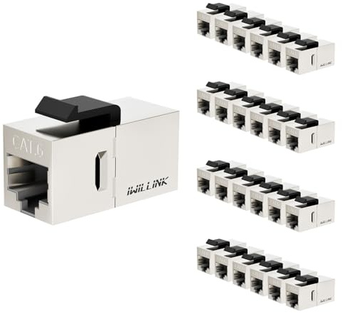 iwillink Cat6-kopplare RJ45 Cat6 skärmad kopplare 25-pack, Ethernet-koppling, hona till hona Cat6 Keystone-uttag, STP Keystone infogad koppling, silver
