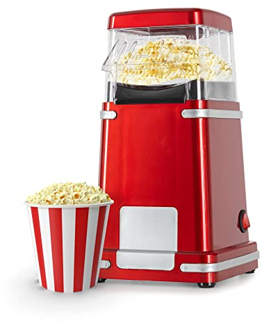 Stagecaptain PCM-1200 HA Máquina de Palomitas de Aire Caliente sin Grasa - Palomitas bajas en calorías, sin aceite - 1200W - Rápida - Diseño retro para amantes del cine - Rojo metálico